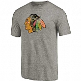 Men's Chicago Blackhawks Distressed Team Primary Logo Tri Blend T-Shirt Gray FengYun,baseball caps,new era cap wholesale,wholesale hats